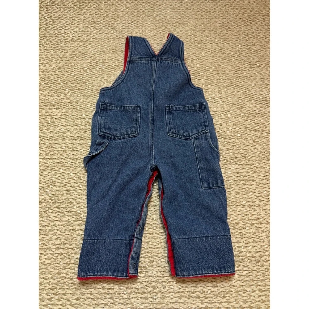 Vintage Carters Denim Fleece Lined Overalls Red Carpenter Baby 3-6M Moose Patch‎